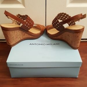 Antonio Melani brown leather wedges